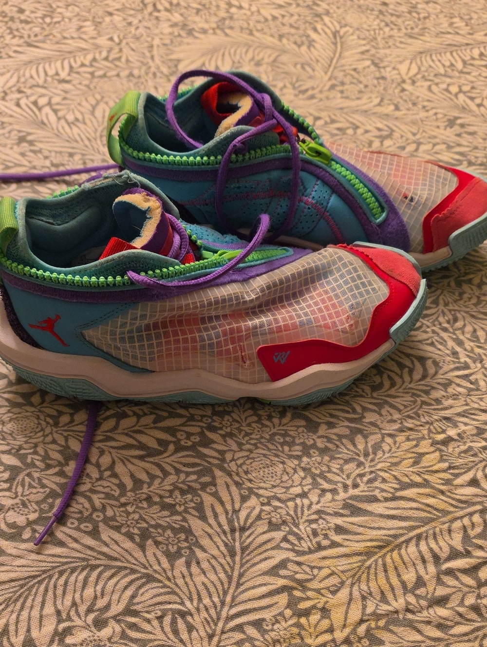 Jordan Mens' Teal Basketball Sneakers with Red and Purple Accents